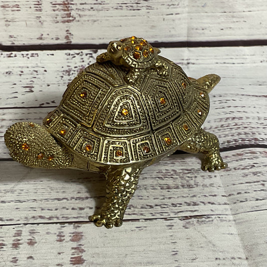 BOMBAY Brass & Rhinestone Turtle Trinket Box w/ Magnifying Glass & Letter Opener