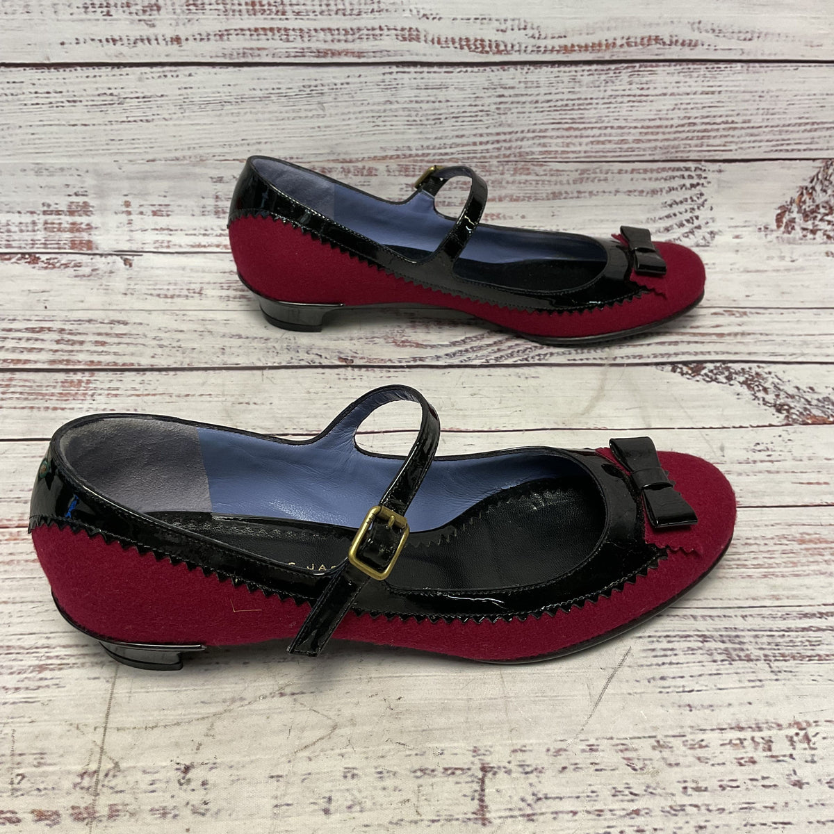 Marc Jacobs Mary Jane Maroon Wool Black Shoe Women Size 7US 37EU
