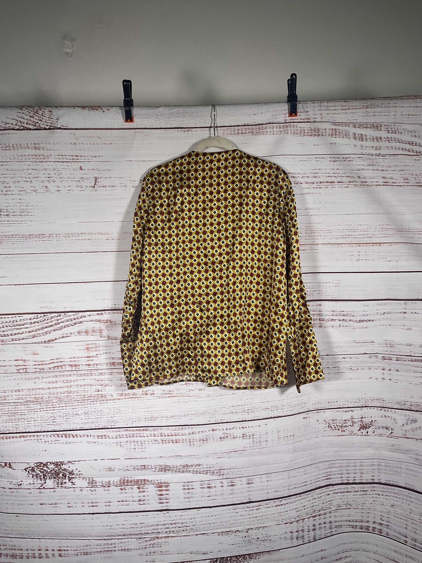 Reformation Yellow Squares Pattern Long Sleeve Blouse - Size M