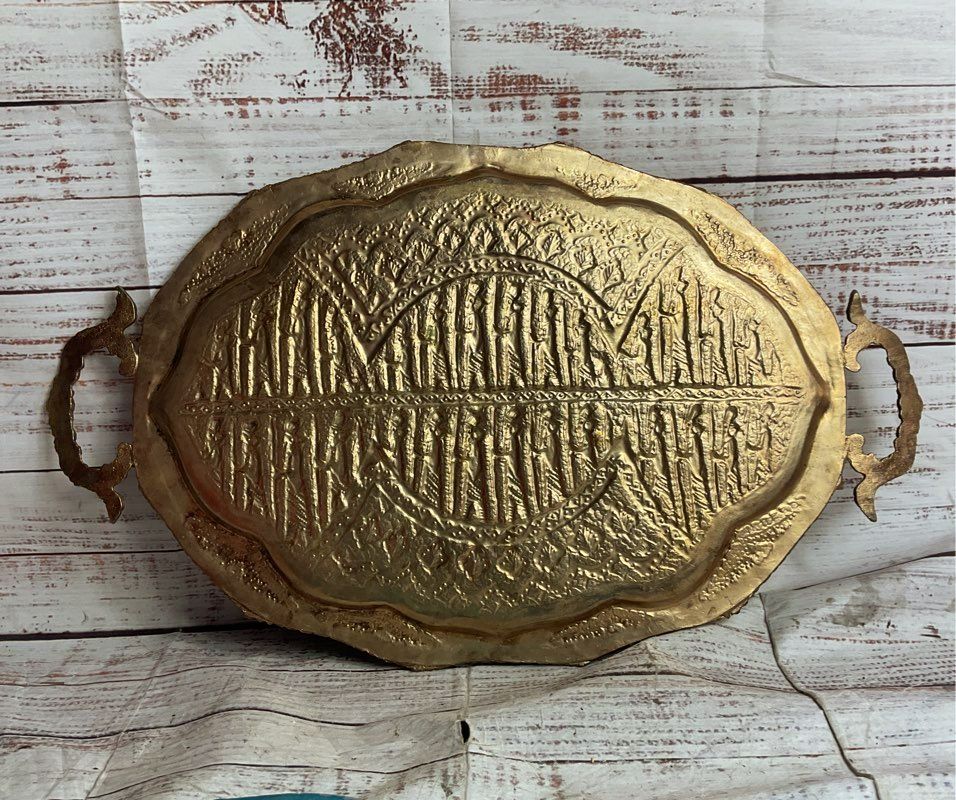 Vintage Persian Embossed 20" King Tray Brass