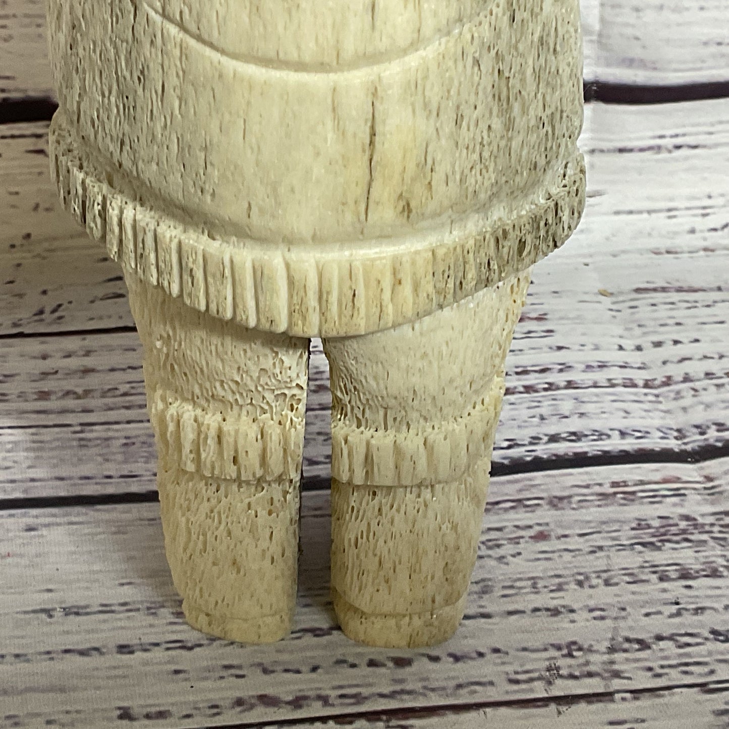 RICHARD OLANNA Carved Whalebone Eskimo Figurine Sculpture- 7.25"