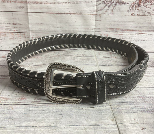 Ariat Leather Whipstitch Tooled Belt Black 38