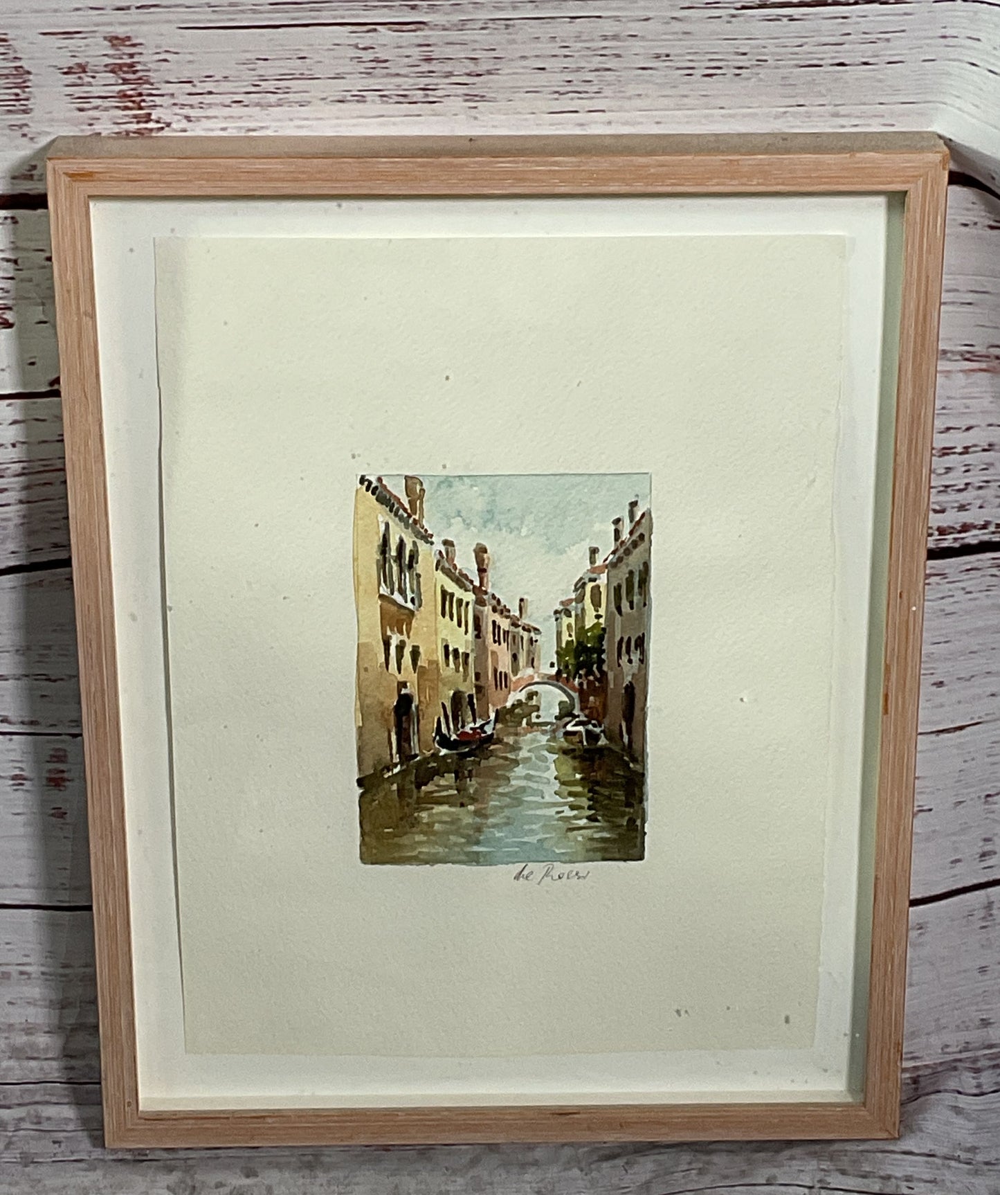 Venice Canals Impressionist Watercolor Framed Painting Signed By De Rossi