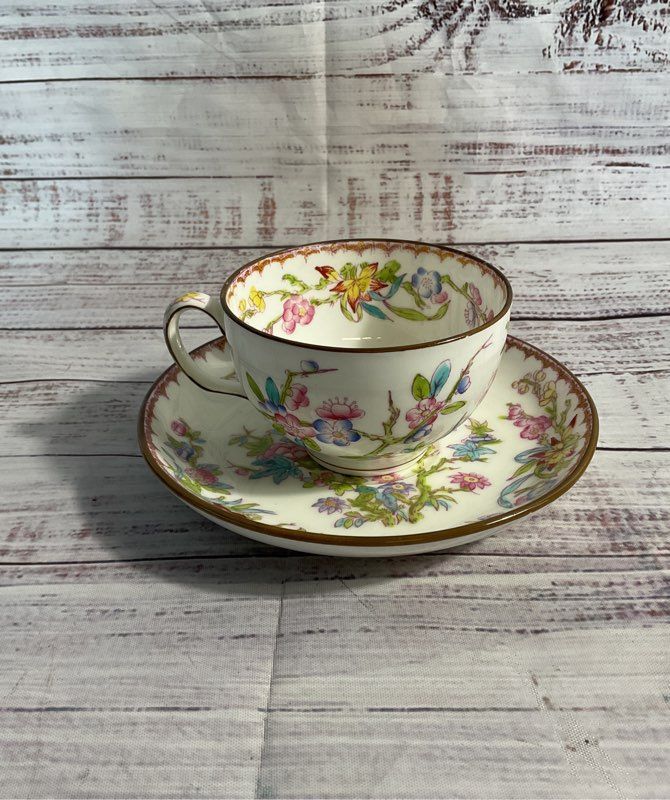 Antique English Minton Hand Painted Floral Porcelain Tea Cup & Saucer