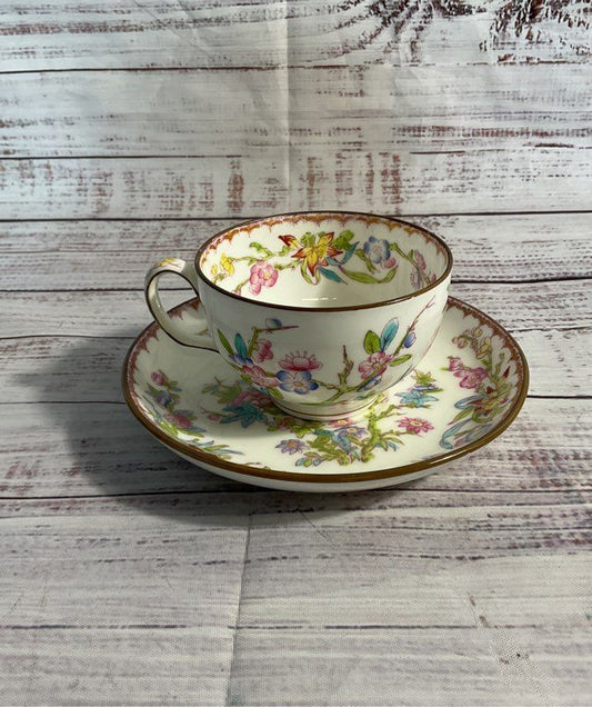 Antique English Minton Hand Painted Floral Porcelain Tea Cup & Saucer