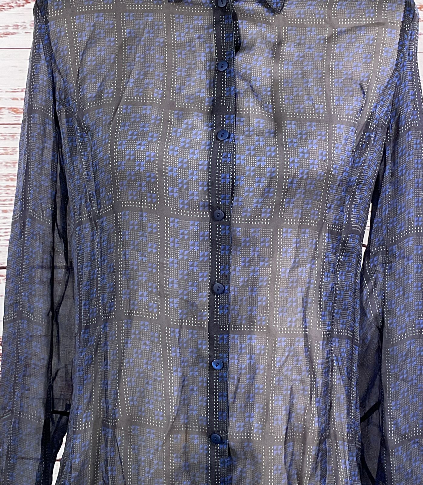 Theory Theyskens Sheer Long Sleeve Shirt Blue S