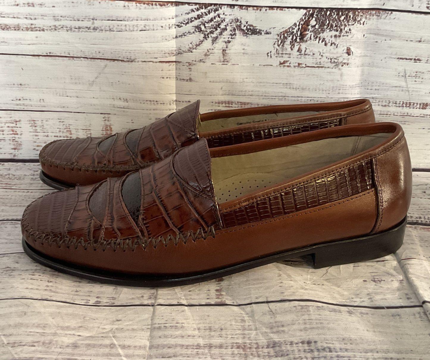 Stacy Adams Genuine Snake Skin Leather Loafers Mahogany 9.5