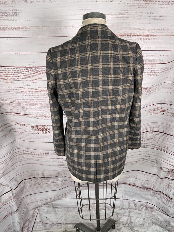 Madewell Women's Wool Blend Black & Brown Plaid Suit Jacket Blazer Size M