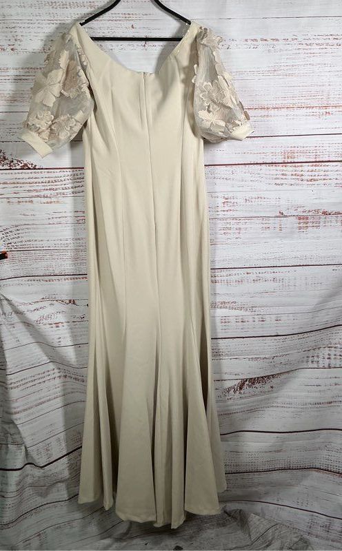 NWT Alberto Makali Taupe Formal Dress w/Applique Sleeves Size 10 Retail $458