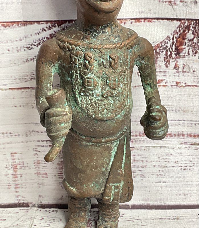 Vintage African Benin Nigerian Style 11" Sculptural Figurine Bronzed