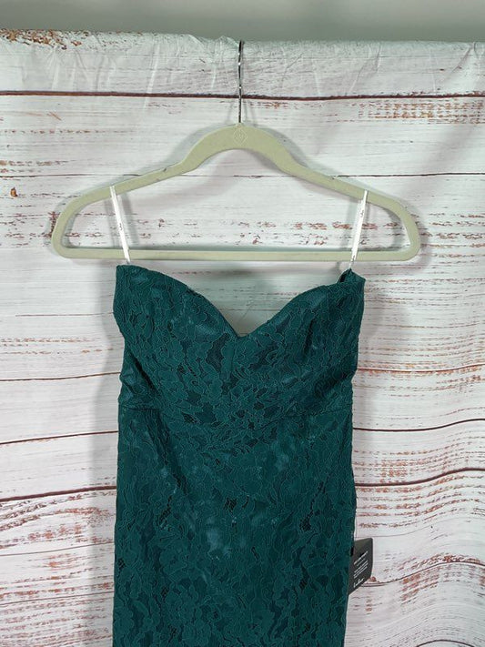 NEW Lulus Wow the Crowd Emerald Green Lace Strapless Mermaid Maxi Dress Size M