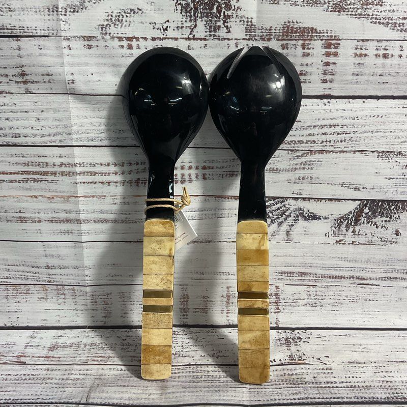 NWT Zodax Horn & Bone IN-7331 Handmade Indigenous Salad Serving Utensil 2 Pc Set
