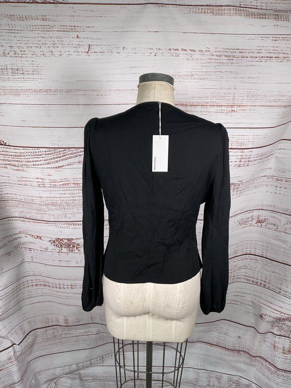 NWT Reformation Women's Black Viscose Blend V-Neck Long Sleeve Blouse Size XL