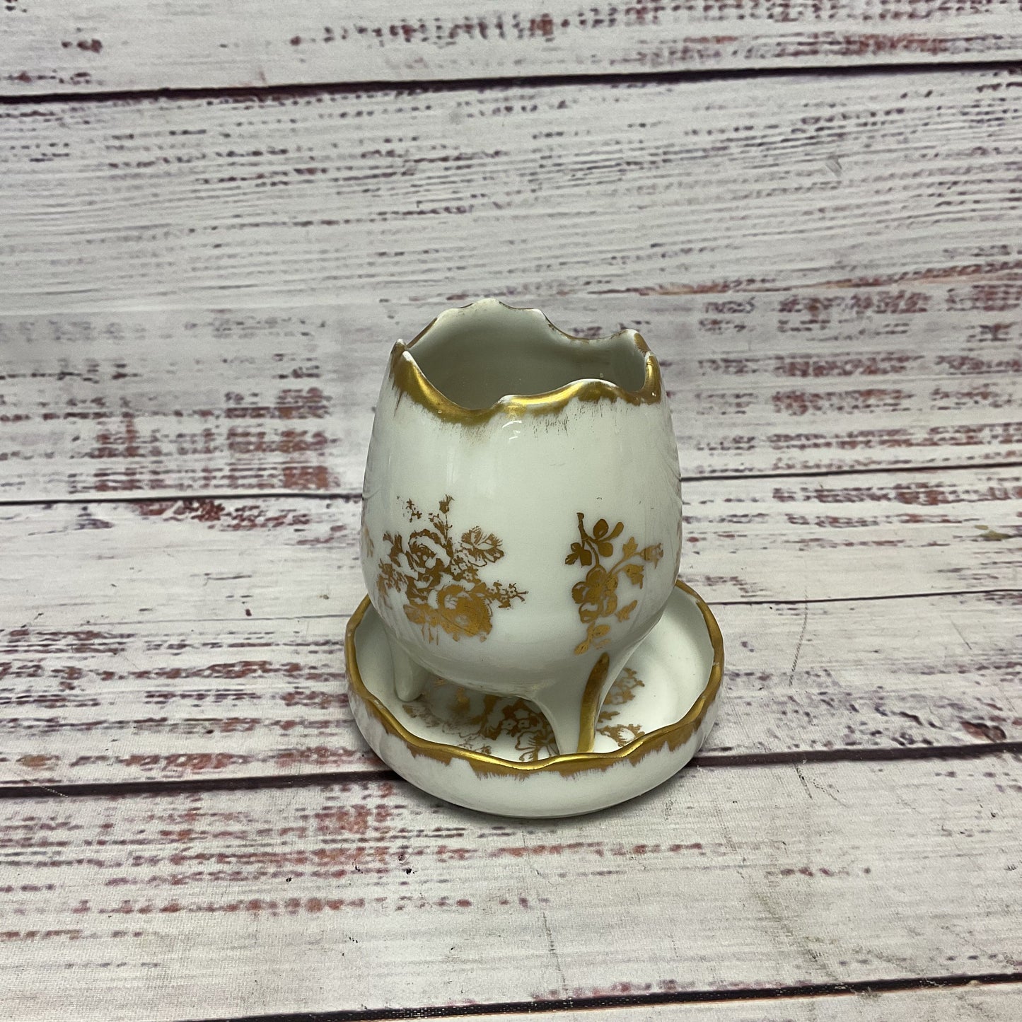 Limoges France Hand Painted Golden Gilt 3 Footed Porcelain Bowl And Dish Candle