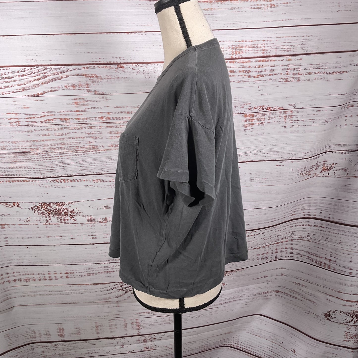 The Great. Brand Grey Round Neck Short Sleeve Shirt Pocket T-shirt - Size 2