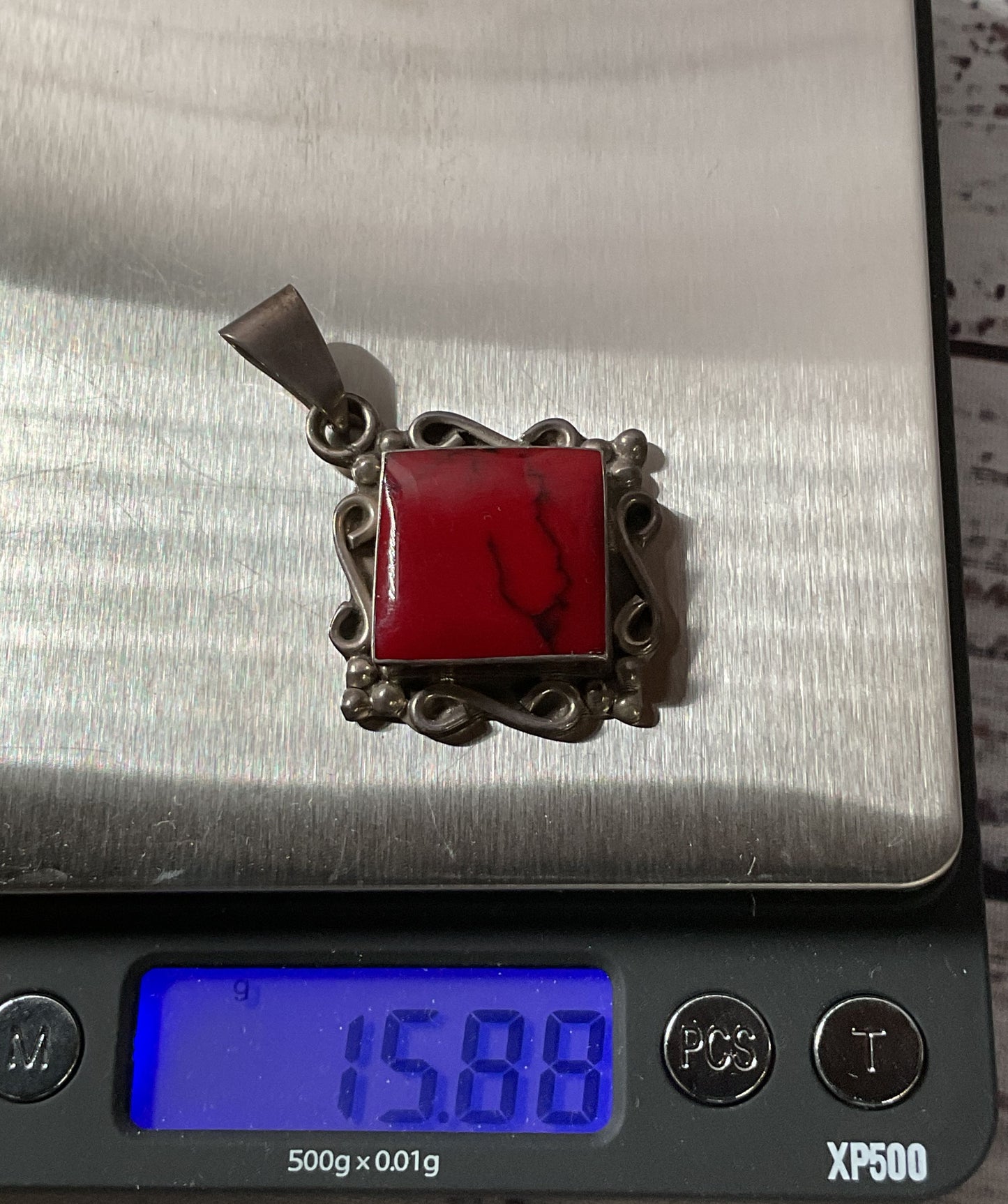 Red Jasper Sterling Silver Vintage Pendant