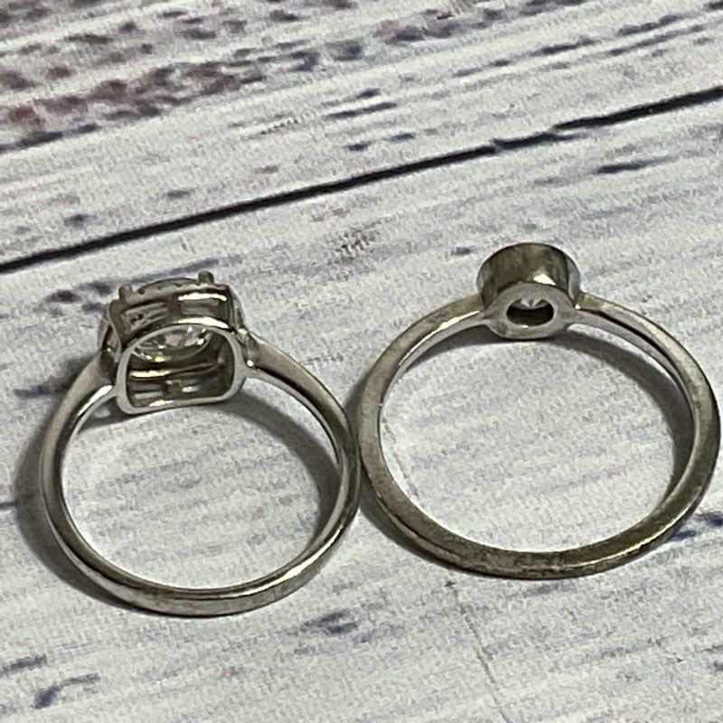 Set of 2 Sterling Silver Rhinestone SZ 7.75 & 10.75 Rings- 5.30g