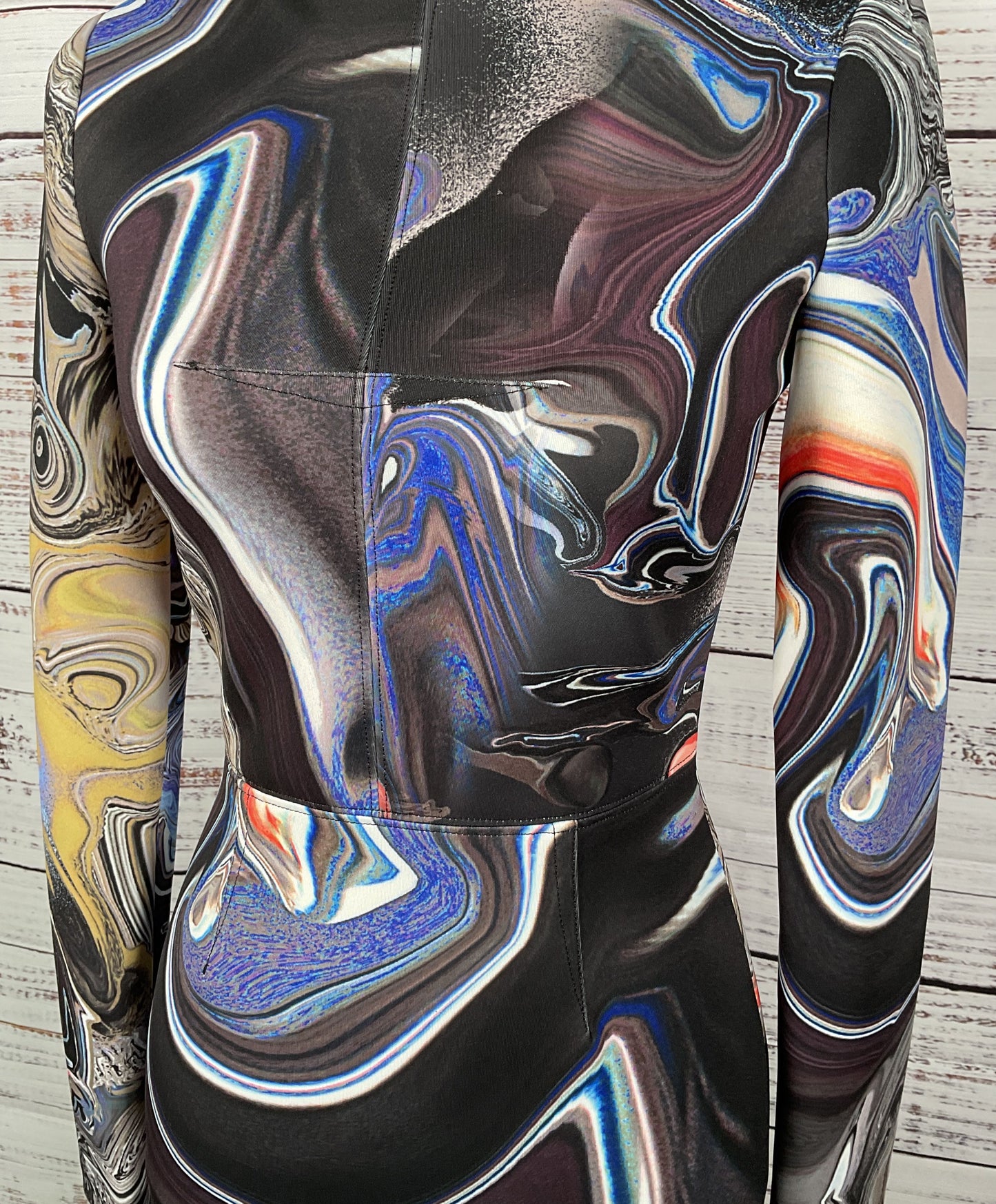 Yigal Azrouel Long Sleeve Scuba Dress Blue Multicolor 6