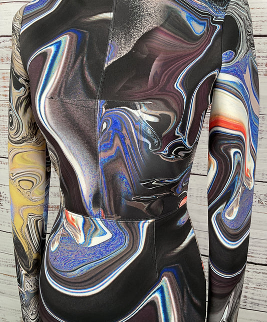 Yigal Azrouel Long Sleeve Scuba Dress Blue Multicolor 6