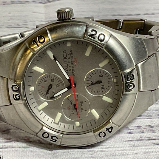 NAUTICA 10064G Stainless Steel Chronograph 100m Men's Watch- 6.25"