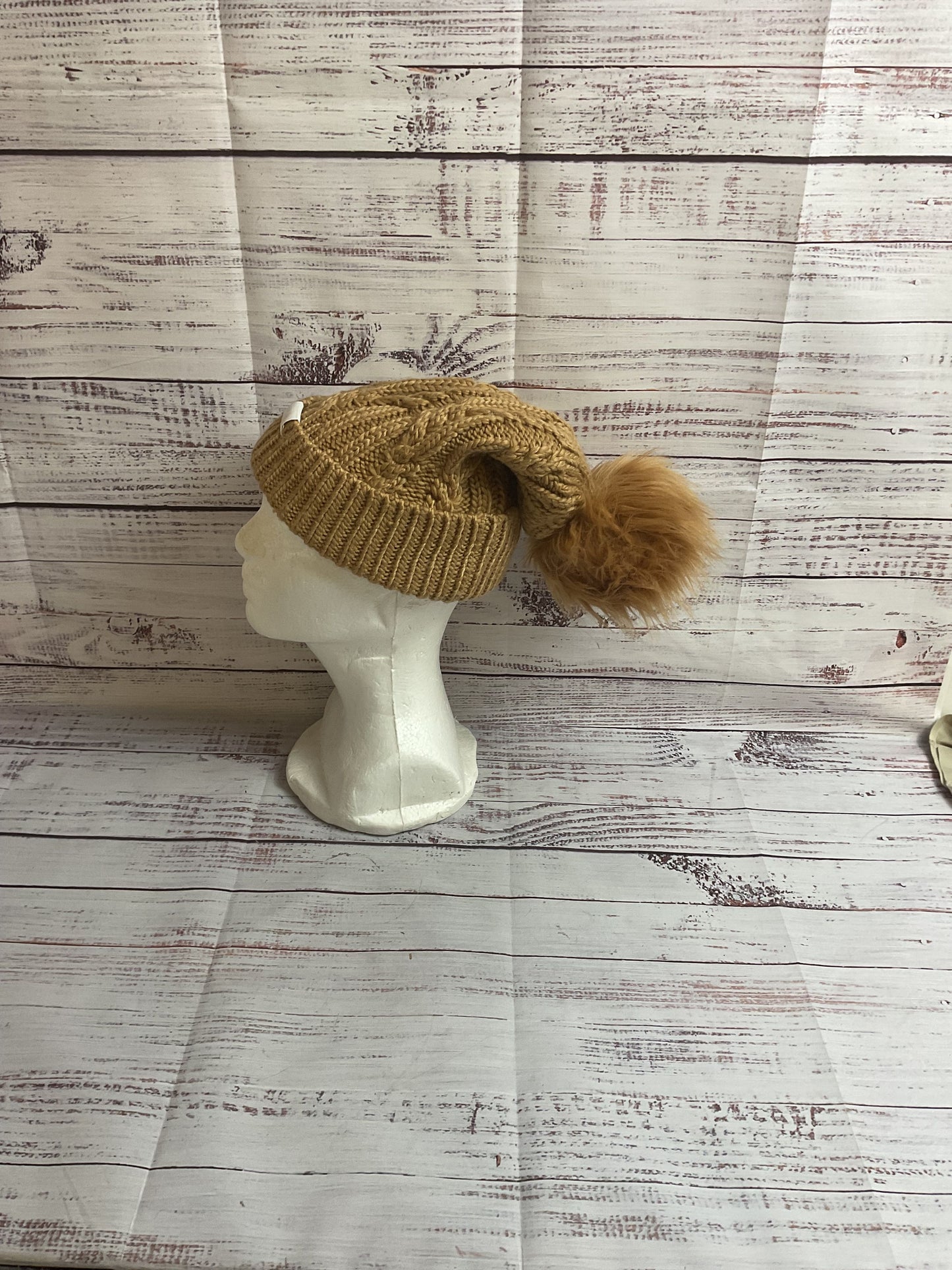 North Face Brown Pom Knit Beanie - One Size