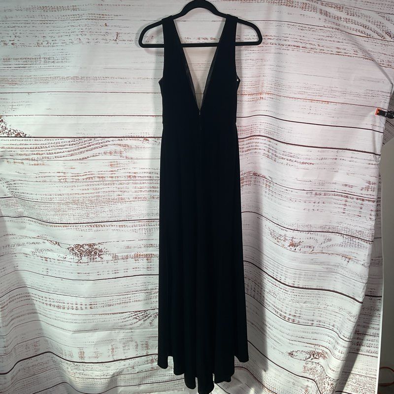 Jenny Yoo Black Velvet Sleeveless Low Cut Lace Front Maxi Formal Dress - Size 0