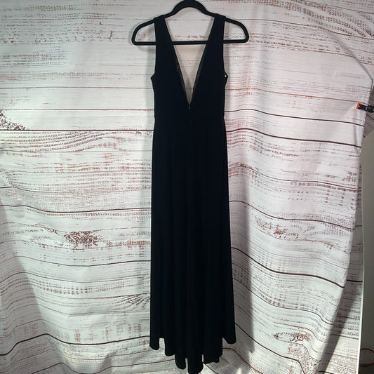 Jenny Yoo Black Velvet Sleeveless Low Cut Lace Front Maxi Formal Dress - Size 0