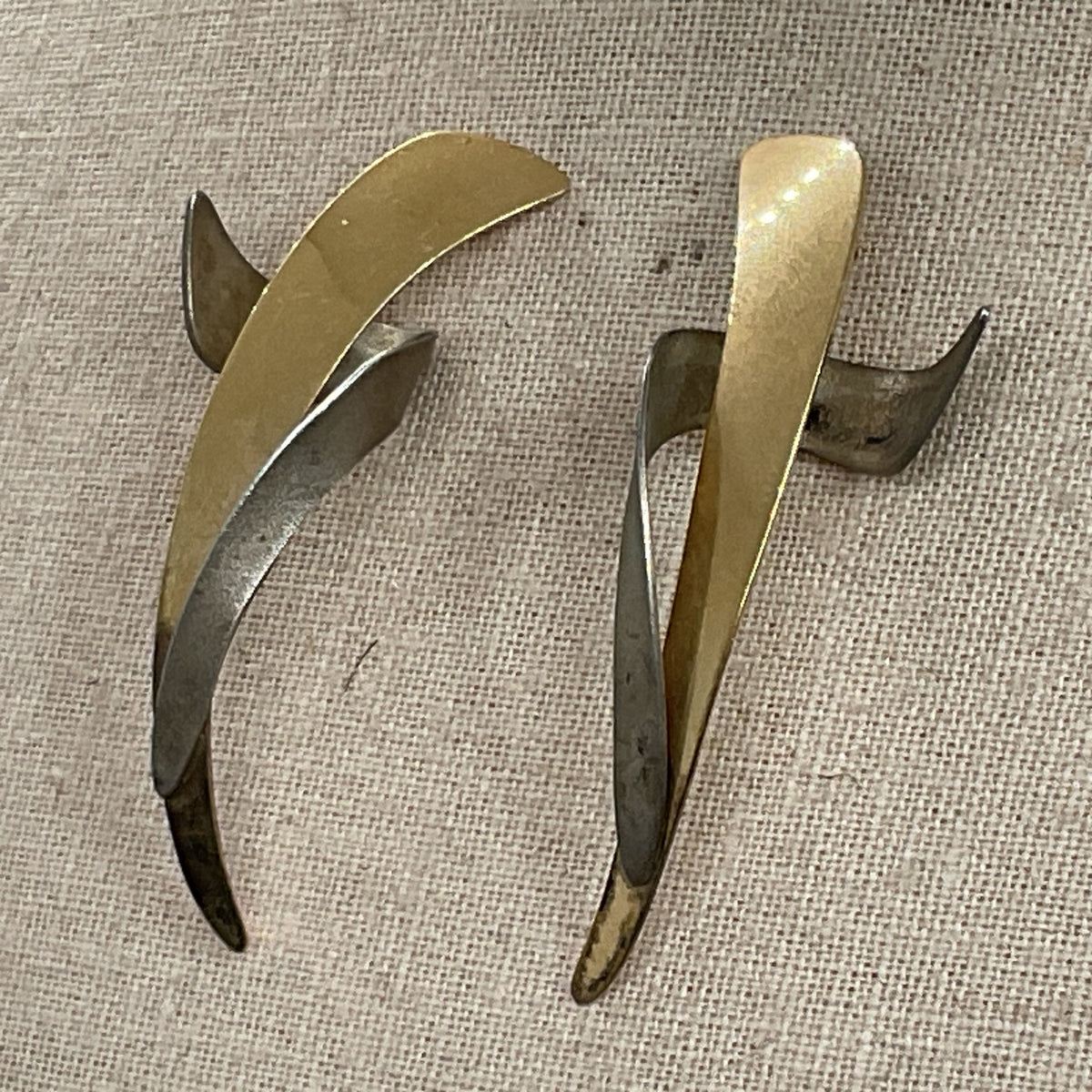 VTG Signed OSATAKE?? Modernist Architectural 14K Gold & Sterling Earrings- 4.85g