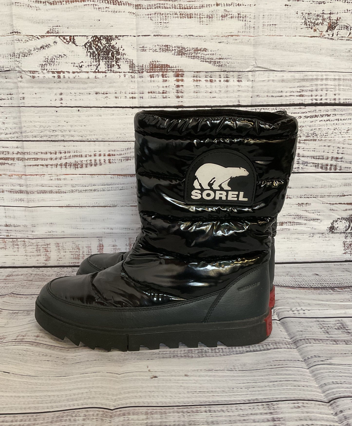 Sorel Black Insulated Waterproof Puffy Mid Calf Winter Boots 7.5