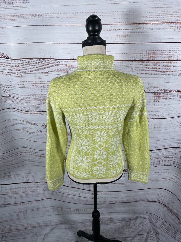 Obermeyer Women's Quarter Zip Nordic Pattern Lime Green Sweater Size S