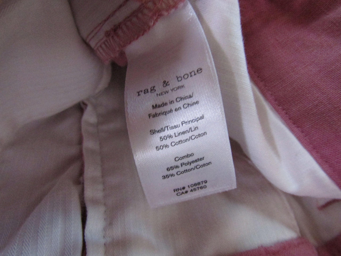Rag & Bone Women's Dusty Rose Cotton Linen Blend Shorts Size 34