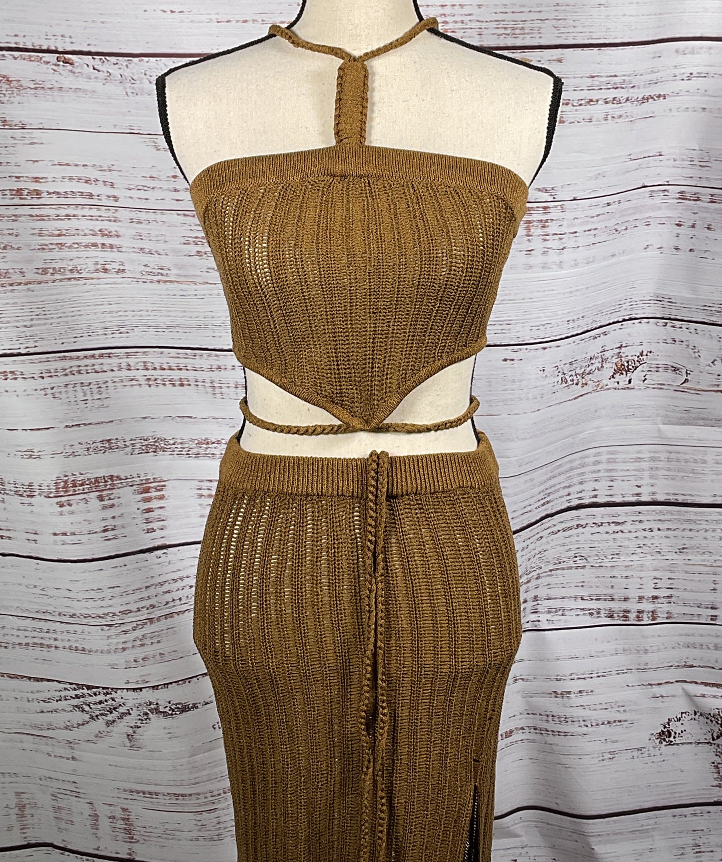 Michael Costello x Revolve Sylvan Knit Top And Skirt Dark Sand S