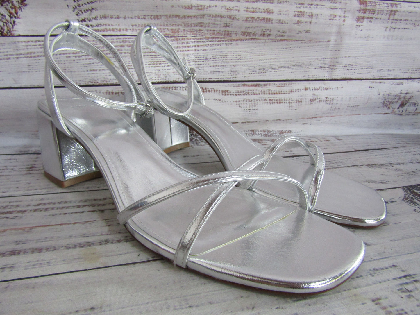 Mango Women's Silver Leather Ankle Strap Sandals Size 12