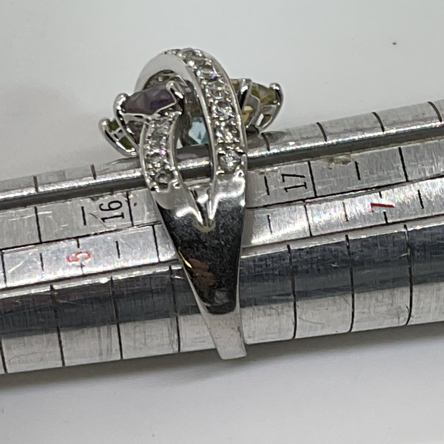 Sterling Silver Amethyst, Peridot, Blue Topaz, Citrine SZ 6.25 Ring- 4.90g