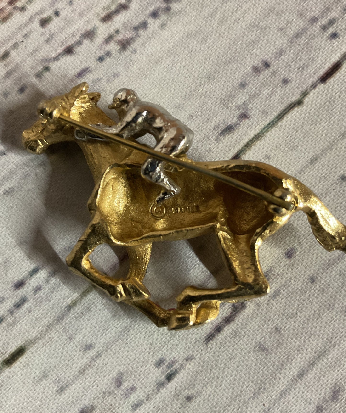 NAPIER Gold Tone Vintage Horse Jockey Brooch