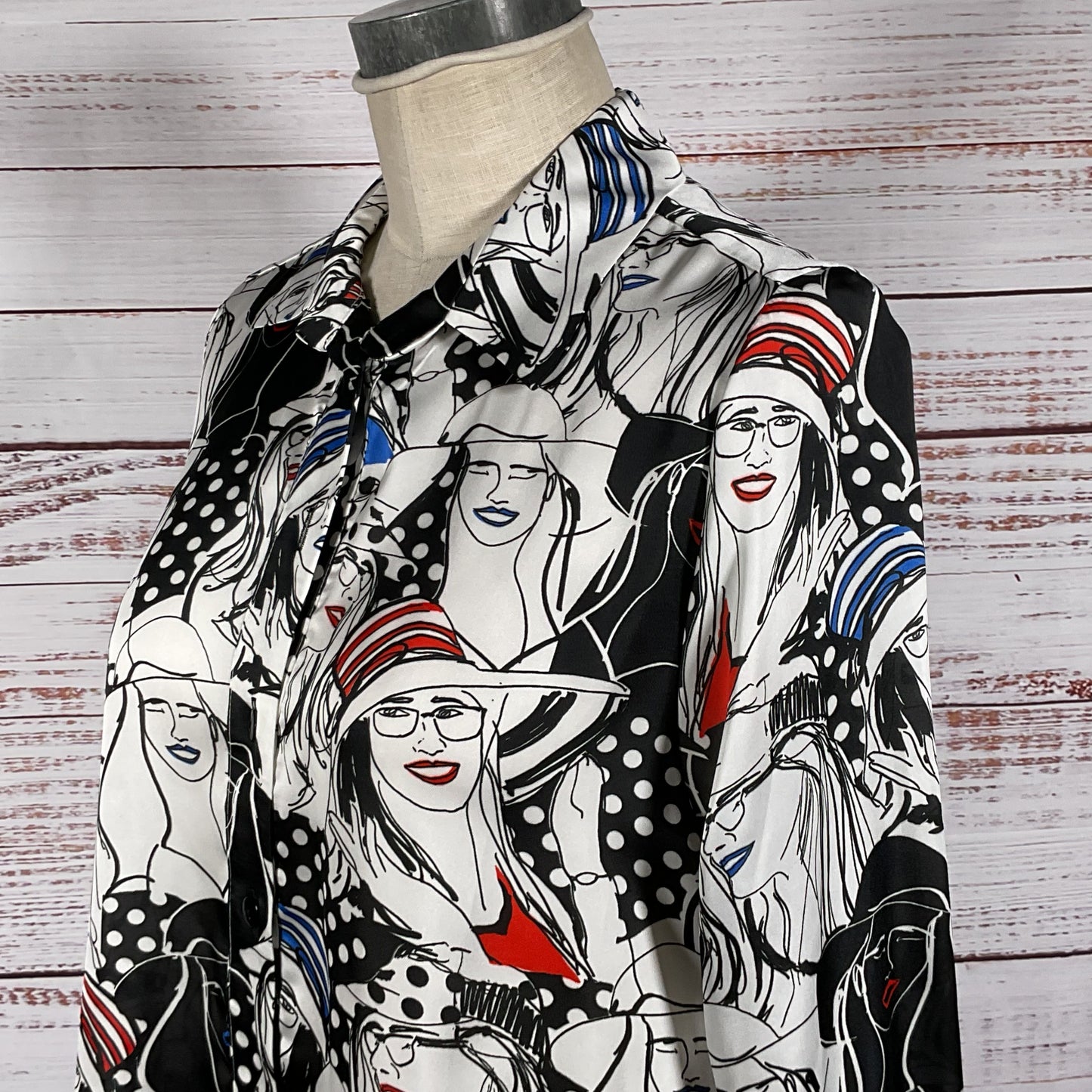 NWT JEFF GALLANO Paris Women's Print Long Sleeve Collar Blouse- SZ 2