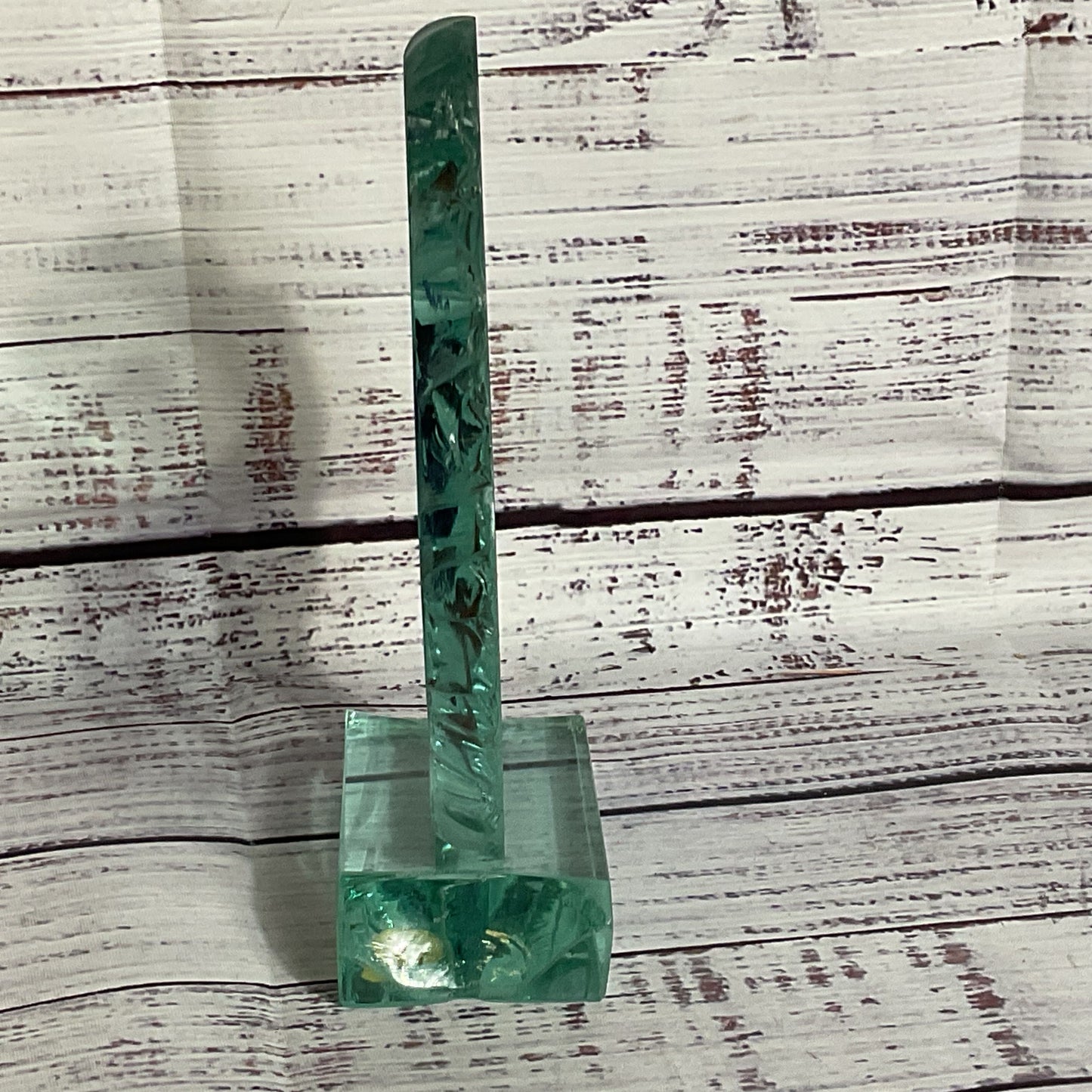 Signed "UDA" YEHUDA PARMAT Etched Chai Glass Sculpture- 6.5"
