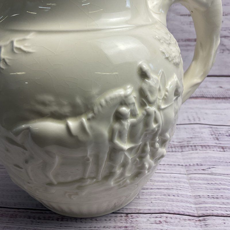 VTG. Wedgwood Creamware 7" Fox Hunt Dog Handle Pitcher