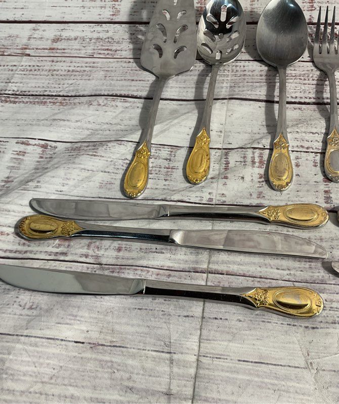 Set Of 14pc Godinger Grand Master Gold Electroplate Flatware Stainless Steel