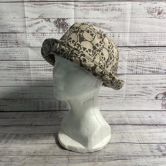 Goorin Beige/Brown Skull Print Fedora Trilby Emo Punk Goth Hat Rare Size Large