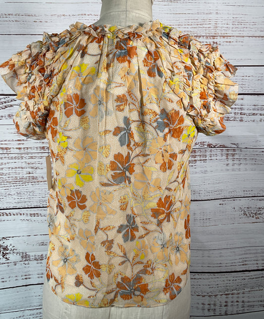 Joie Tezza Short Sleeve Silk Top Apricot Buff Multicolor S