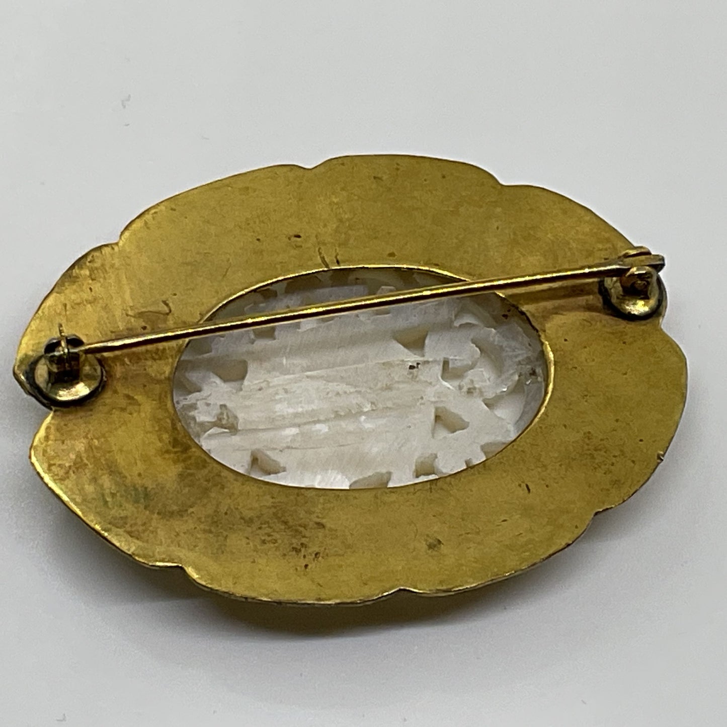 VTG. Brass & Carved Mother of Pearl Star of David Brooch- 2"