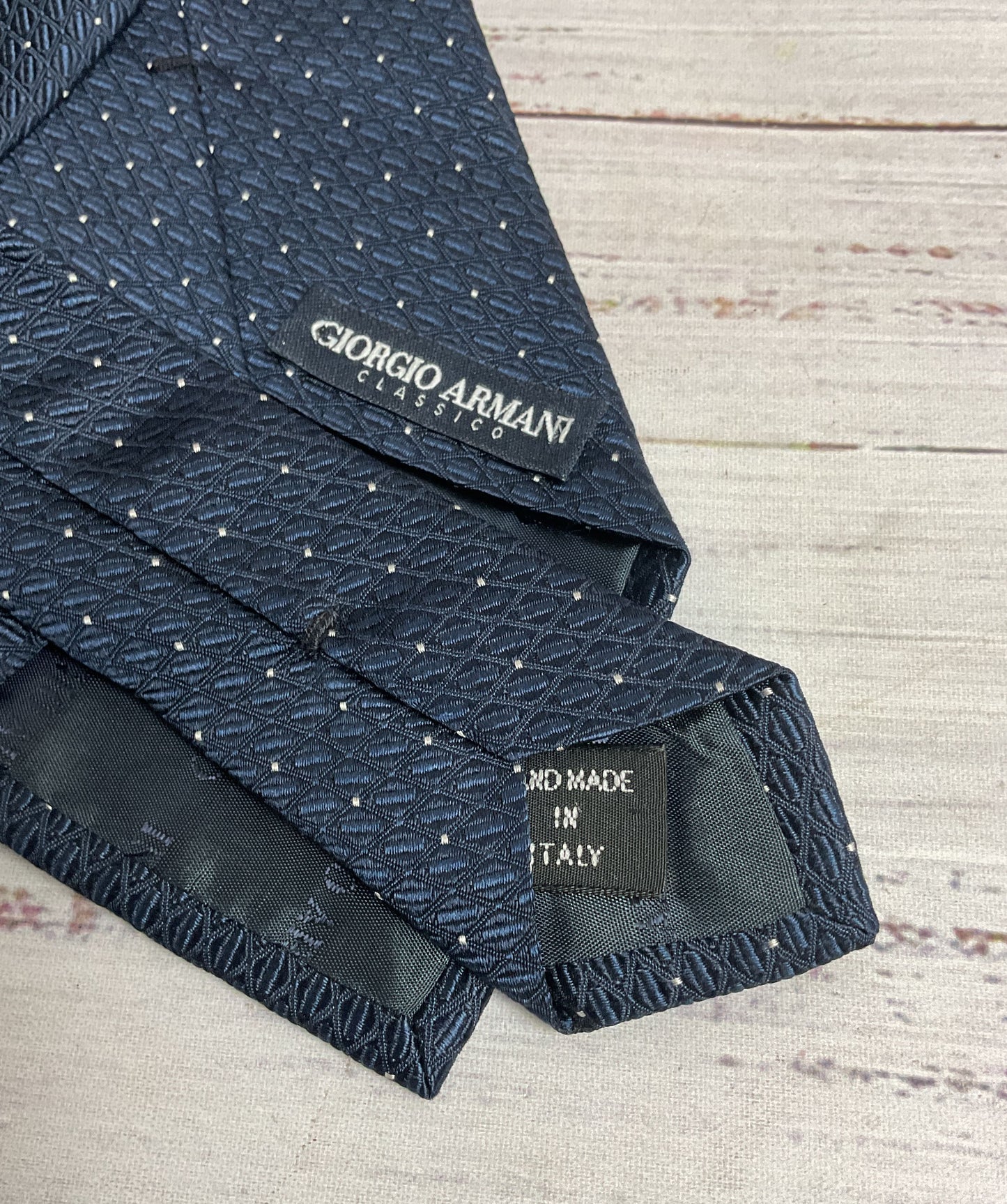 Gorgio Armani Blue and White Polka Dot 100% Silk Tie - 55"