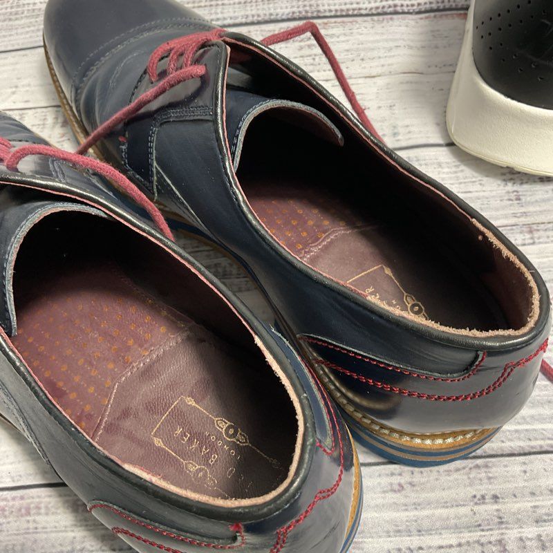 Ted Baker London Braythe 2 Navy & Burgundy Blue Derby Dress Shoes Men's Size 9