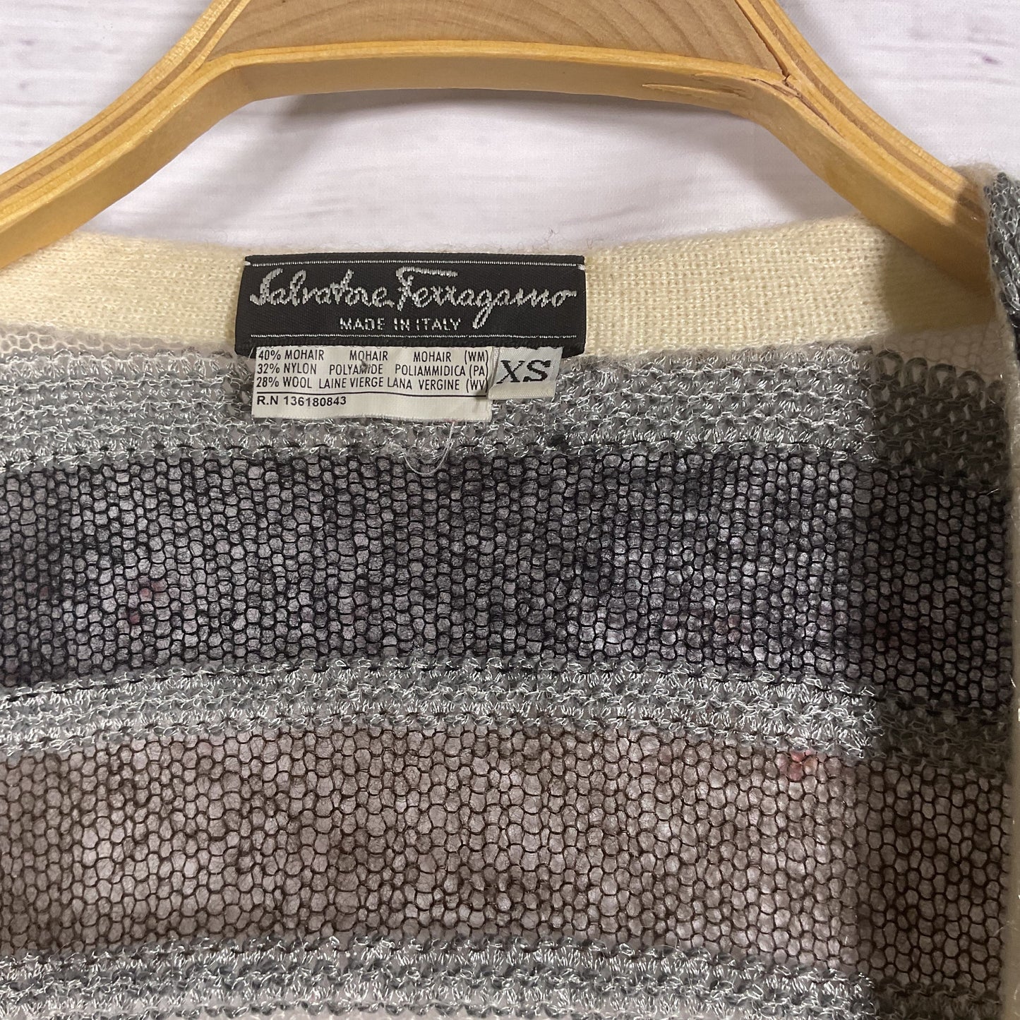 Salvatore Ferragamo Brown White Grey Sheer Loose Knit Cardigan Sweater - Size XS