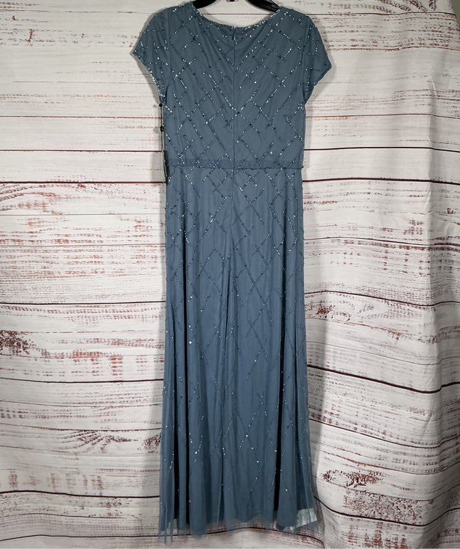 NWT Adrianna Papell Beaded Blouson Gown in Vintage Blue Size 6 Retail $199