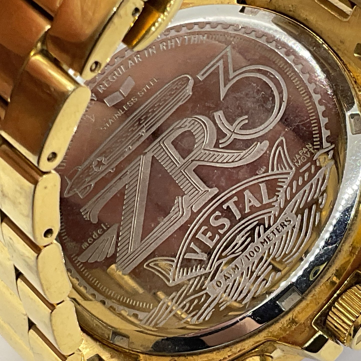 VESTAL ZR3 Men's Gold Tone Purple Dial Quartz Chronograph Date Watch- 7"