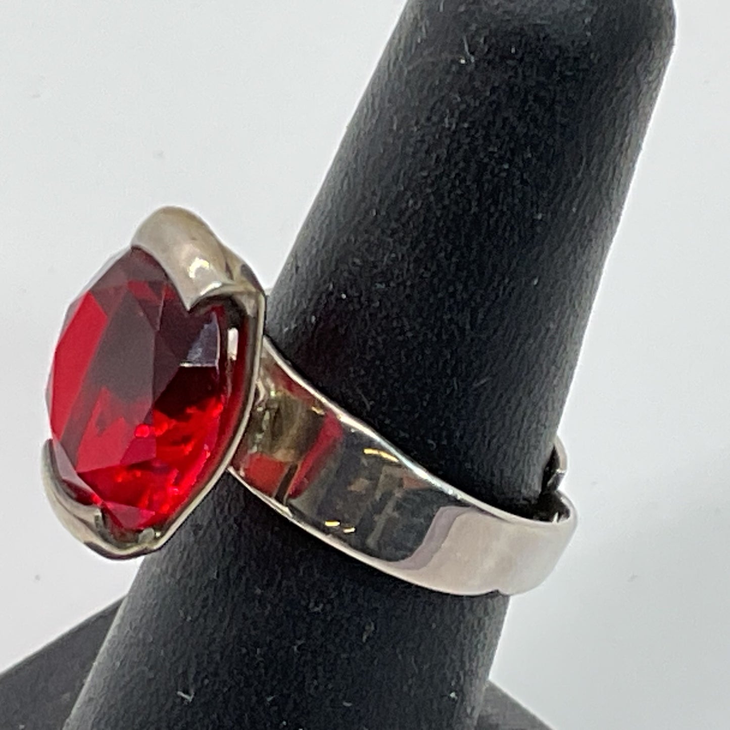 FRANTHEY Sterling Silver 13mm Red Stone Adjustable Ring- 4.59g