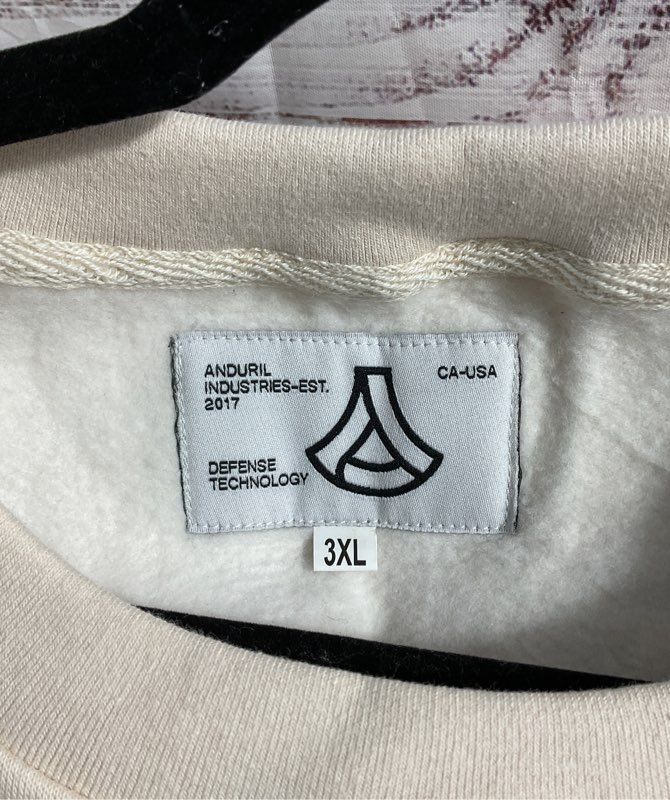 Anduril Industries Men's Cream Heavy 3D Embroidered Crewneck Sweatshirt 3XL