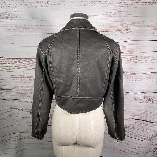 Stand Studio Iris Gray Faux Leather Cropped Motorcycle Jacket - Size 4